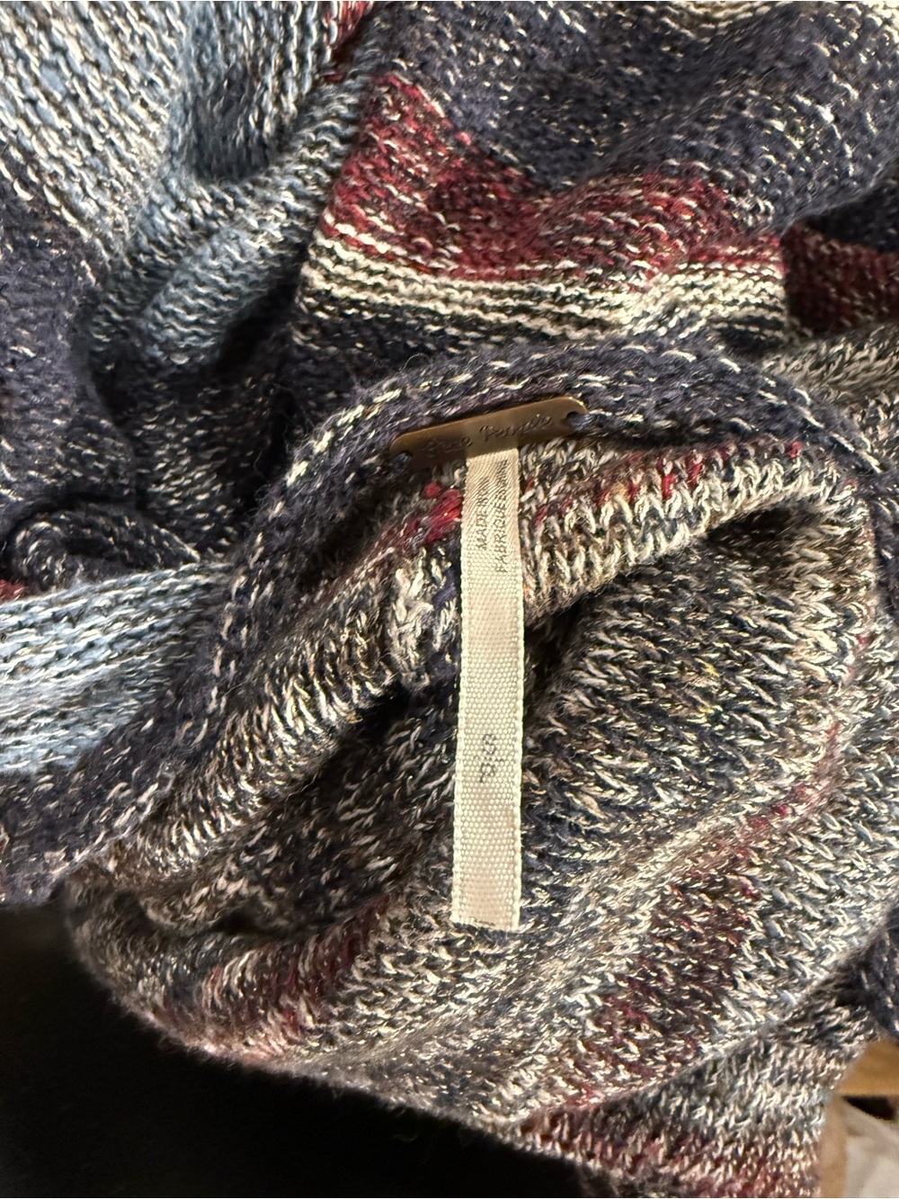 Free People Striped Open Front Poncho in Navy, Light Blue & Burgundy - Picture 4 of 7